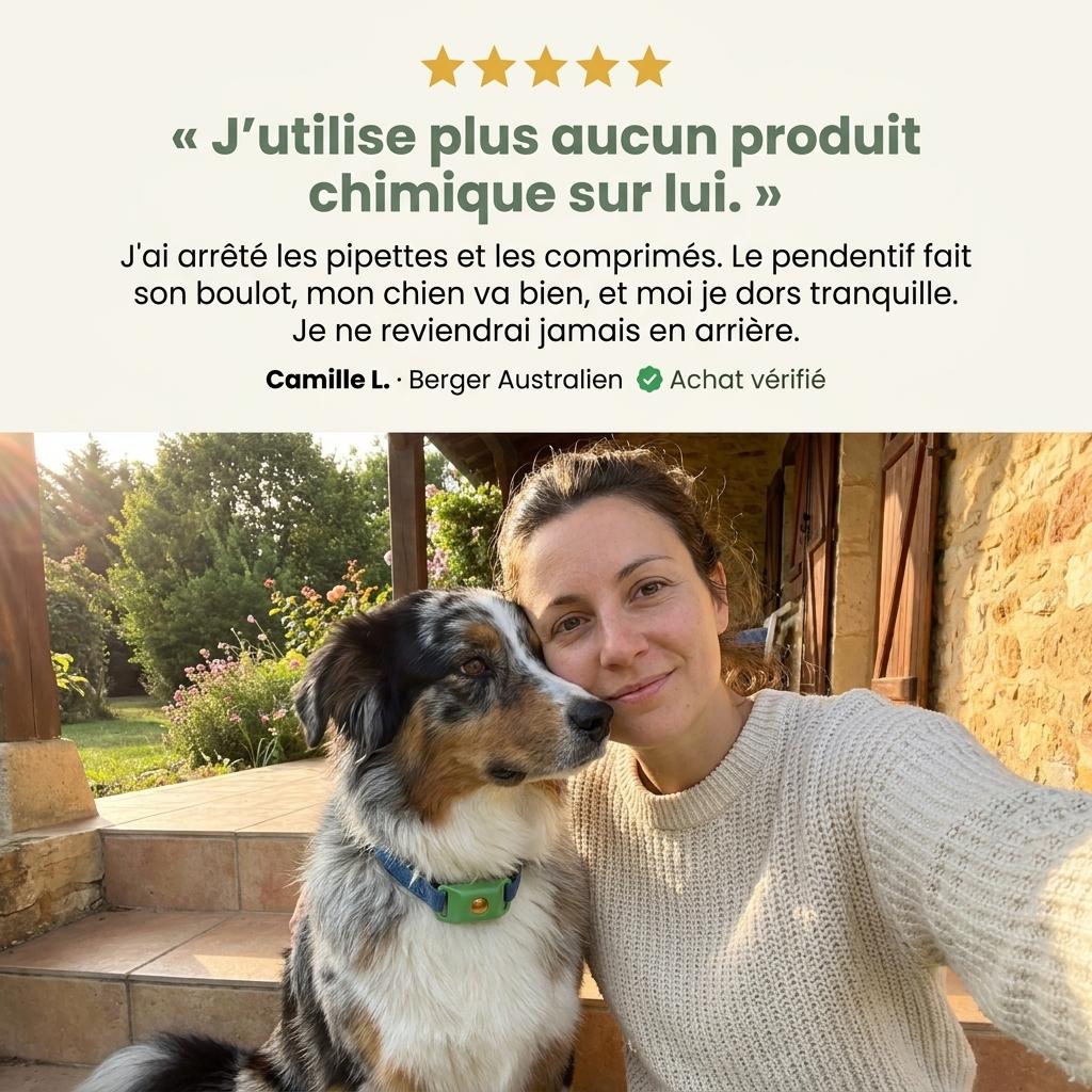 Pendentif Nuvara™ -  Protège ton chien naturellement sans rien lui faire absorber
